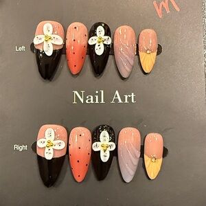 Almond Shape Nail Art Collection Press-On Nails - Black, Pink, and Purple